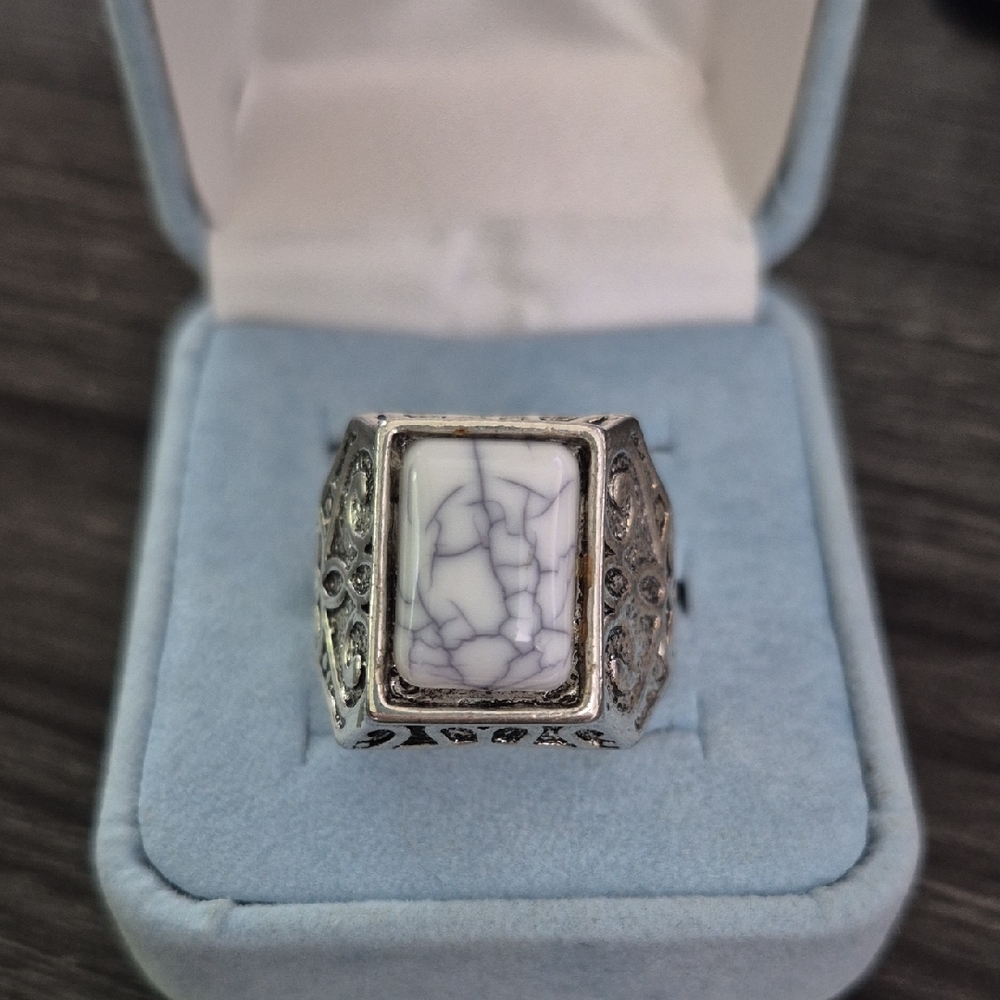 Sterling-Style White Howlite Statement Ring for Women